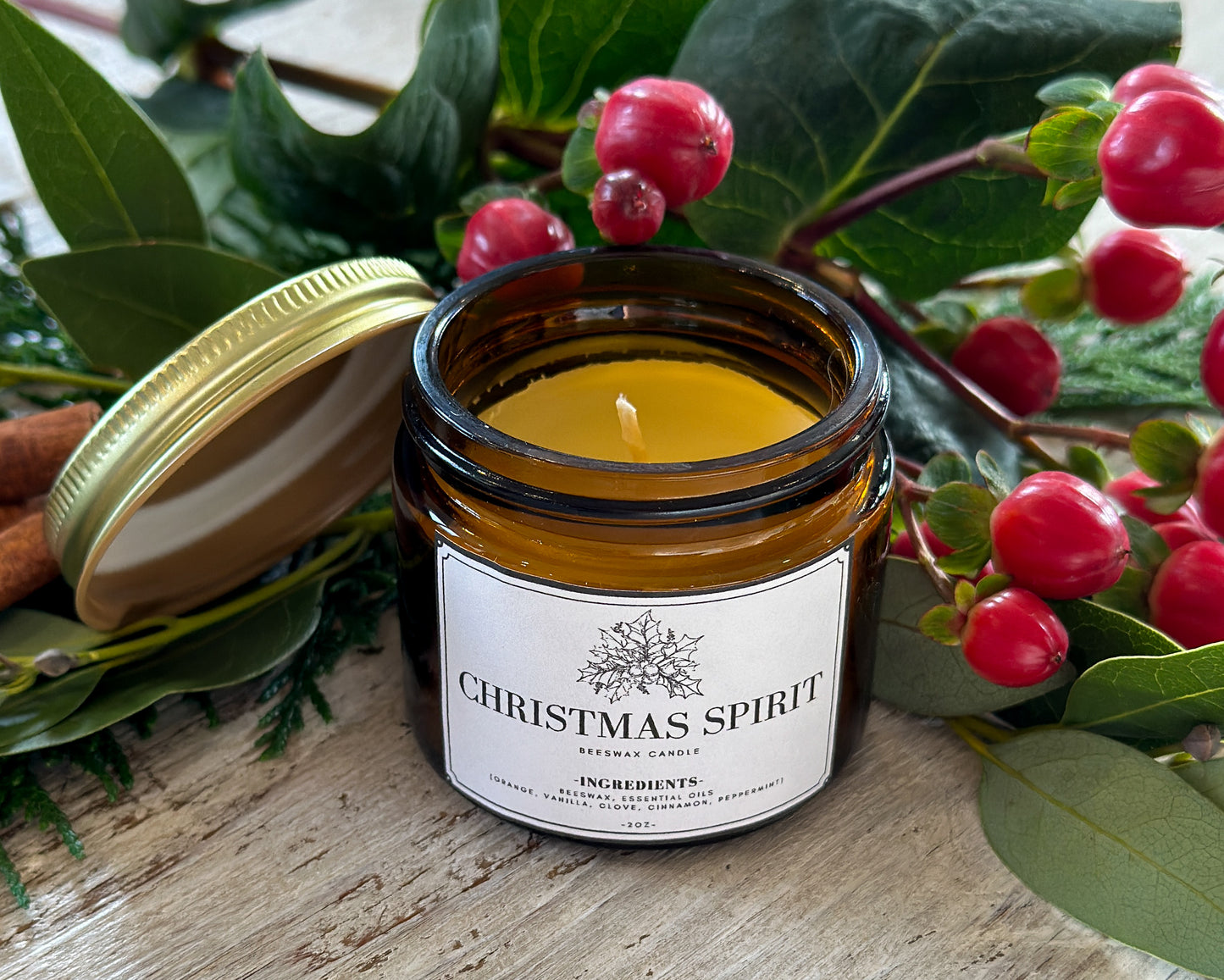 mini hand-poured beeswax candle | christmas spirit