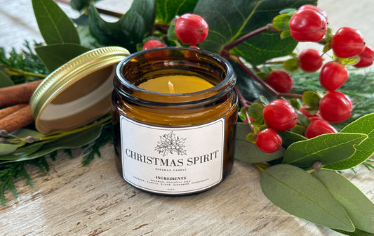 mini hand-poured beeswax candle | christmas spirit